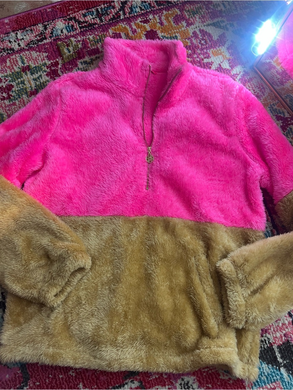 Lilly Pulitzer Bright Pink Sherpa Half-Zip Pullover